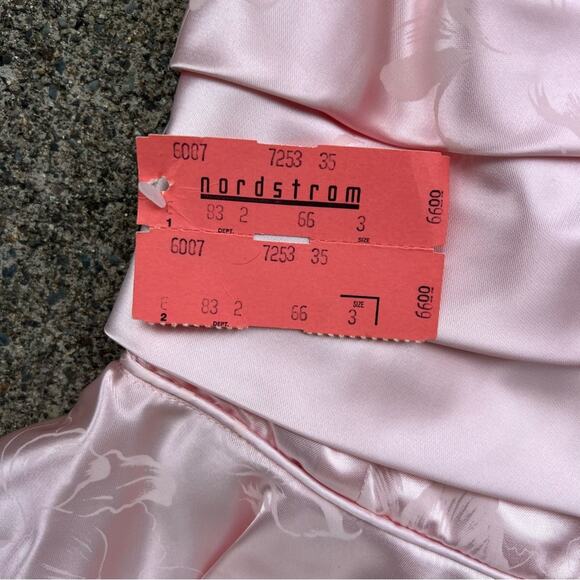 Vintage Nordstrom Pink Shiny Acetate Ruffle Swoop Bodice Wiggle Dress Size 3-4 - Picture 4 of 12